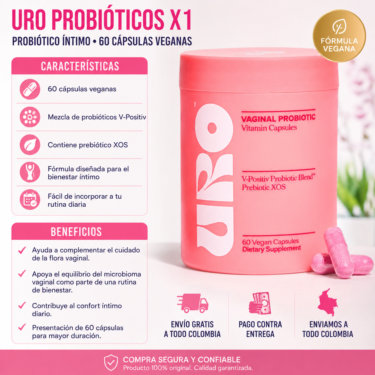 Uro Probióticos Vaginales X1 – Probiótico Íntimo 60 Cápsulas Veganas
